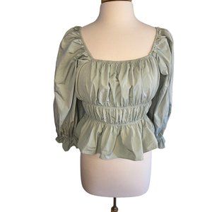 NWT LT Woman Smocked Puff Sleeve Blouse Shirt Women's M